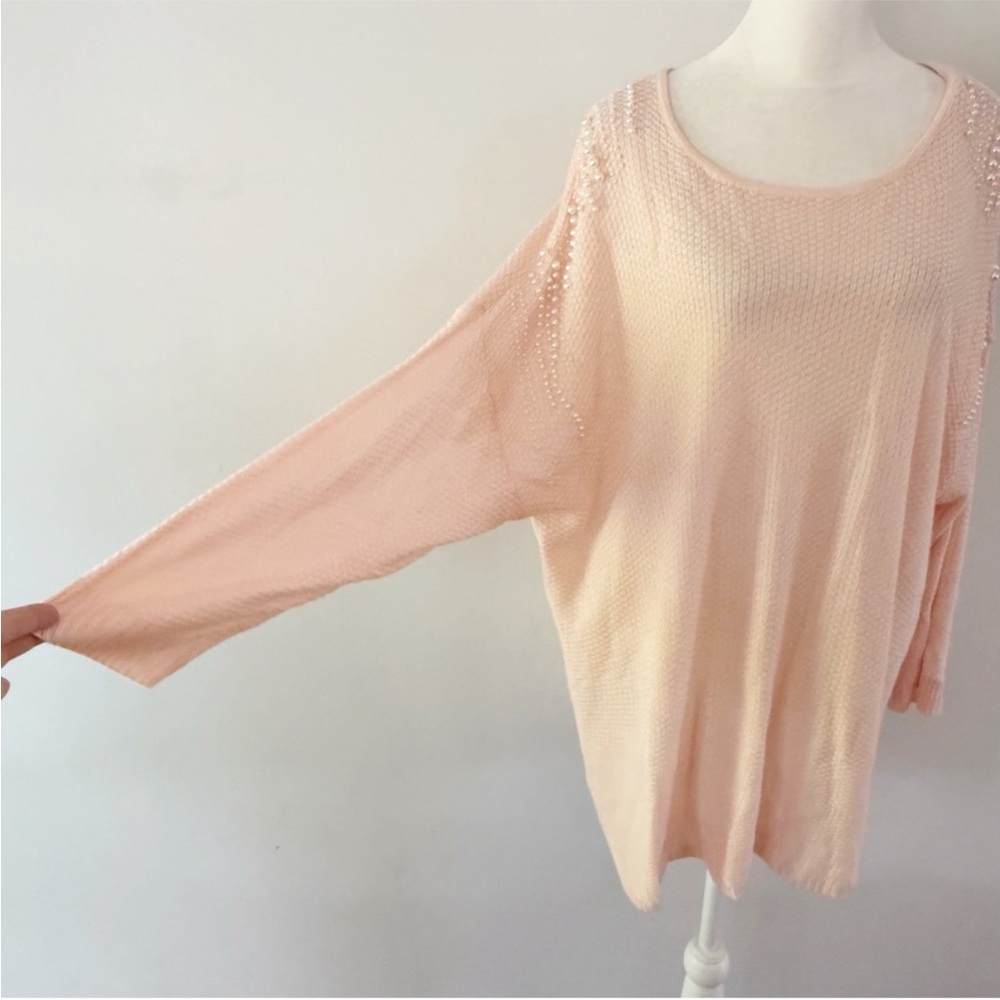 Cato Women Pearl Waffle Knit Sweater Size 22/24W Pink Pastel Feminine Casual - Picture 4 of 8